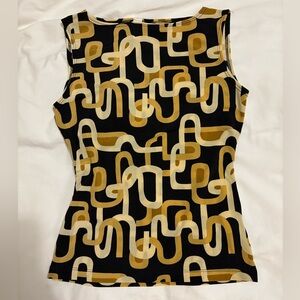 Vintage Suzy Shier Black and Gold Abstract Boatneck Tank Top